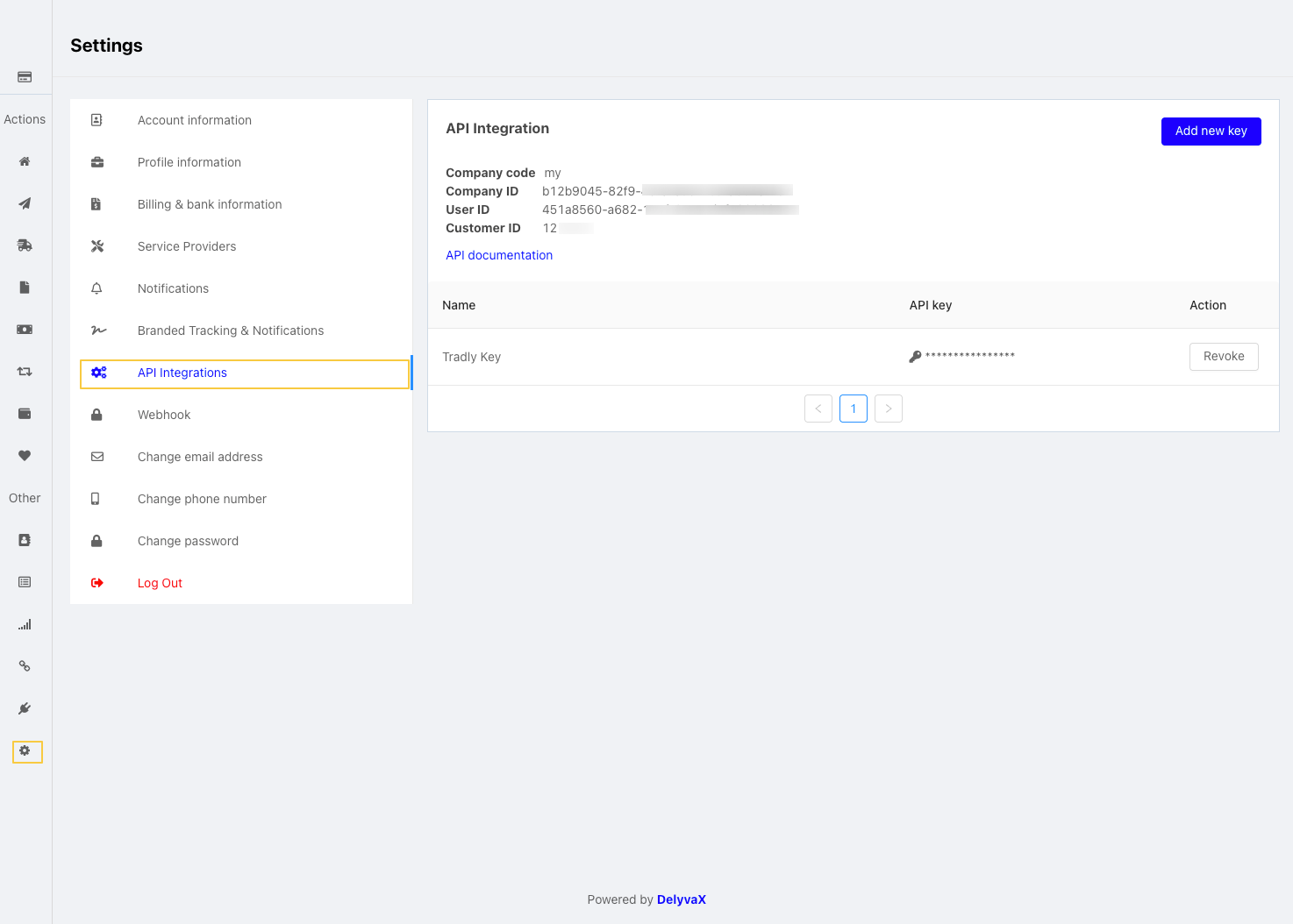 Delyva API Integrations Page